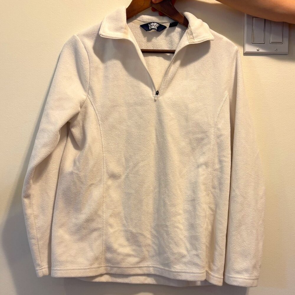 Like-new Land's End white fleece jacket size S (6-8)